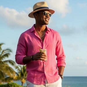 NWOT Soul of London M 15.5 Country Club Resortwear Linen Blend Button Down Shirt